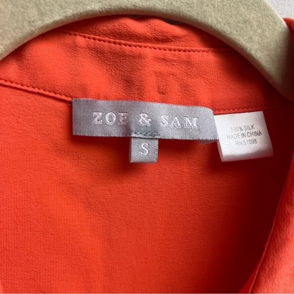 Zoe & Sam 100% Silk Orange Sleeveless Button-Down Dress Sz S - Picture 5 of 9